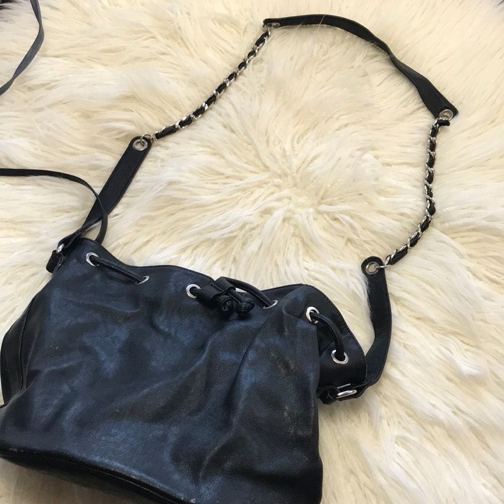 Black bucket bag